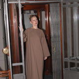 FEATHER WOOL KNIT DRESS | CAMEL