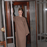 FEATHER WOOL KNIT DRESS | CAMEL