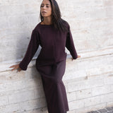FEATHER WOOL KNIT DRESS | PLUM VELVET