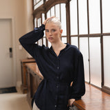 SILK BOW BLOUSE | MIDNIGHT BLUE