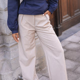 CLASSIC WIDE LEG TROUSERS | STRIPE-TAUPE