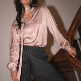 WRAP-OVER TROUSERS | BLACK STRIPED